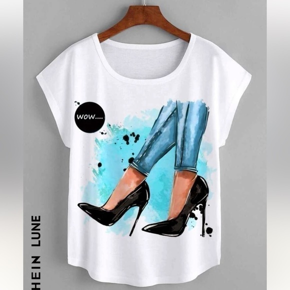 Shein LUNE Figure And Letter Graphic Curved Hem Tee Sz XL - Picture 3 of 10